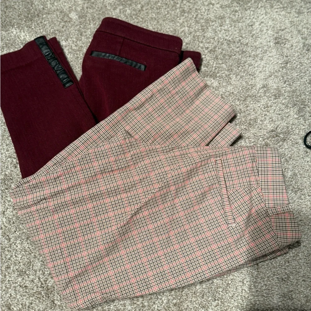 BUNDLE Banana Republic BURGUNDY and Black Dress Pants with Classic Style & Plaid